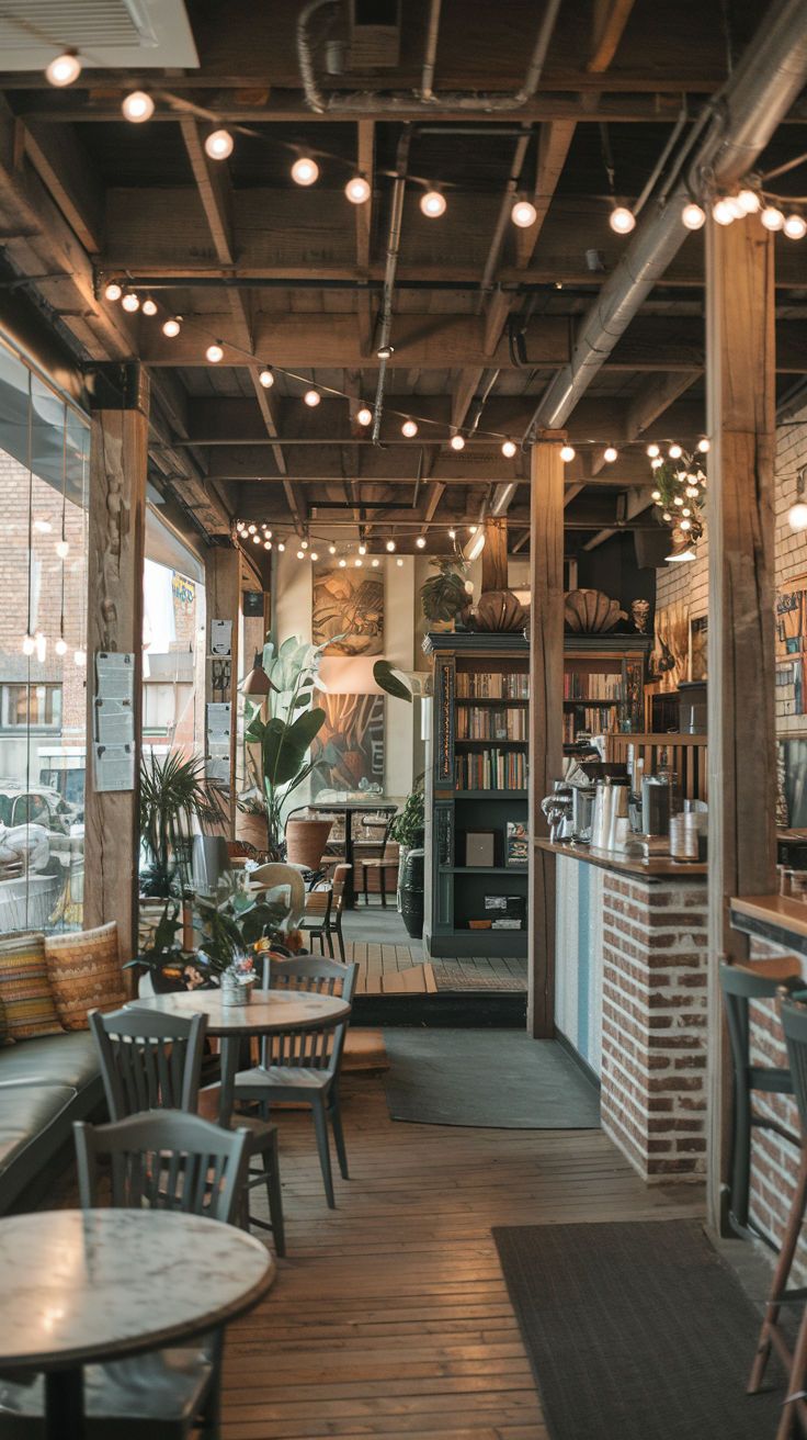 Cozy interior of Andless Café with warm lighting